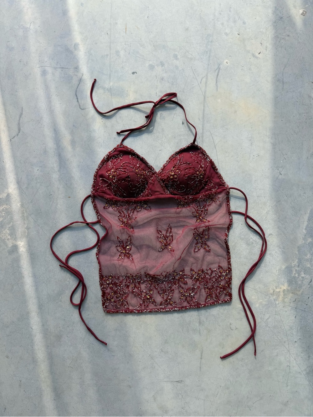 NWT y2k burgundy beaded top